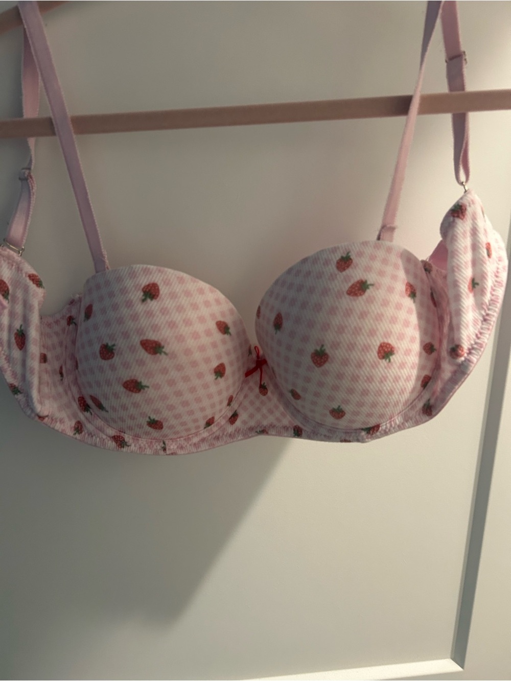 Strawberry Print Pink Padded Balconette Bra